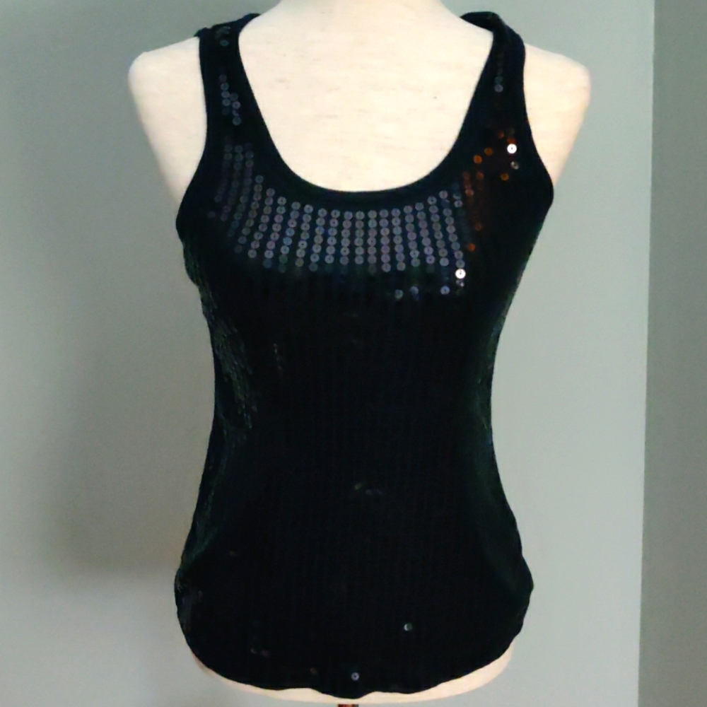 Women's Size L Black Sequin front ribbed tanktop